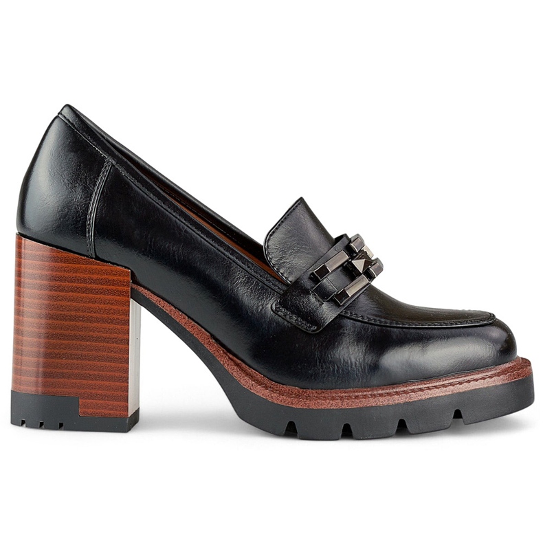 Schwarze Mokassins mit dickerem Absatz und Halbschuhe