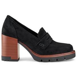 Schwarze Damen-Loafer mit hohen Absätzen