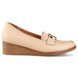 Beige Damenschuhe mit niedrigem Keilabsatz