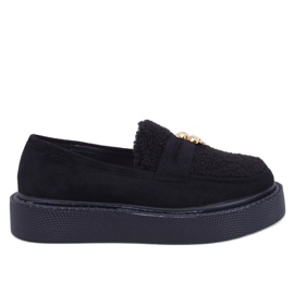 Anisha Schwarze Plateau-Loafer mit Lammfell