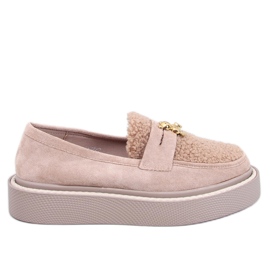 Anisha Khaki-Plateau-Loafer mit Lammfell beige