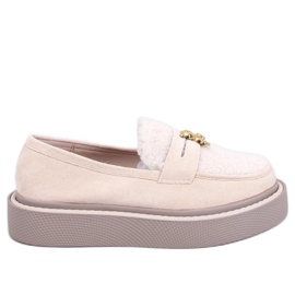 Anisha Beige Plateau-Loafer mit Lammfell