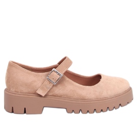 Holmess Khakifarbene Riemchen-Plateau-Ballerinas beige