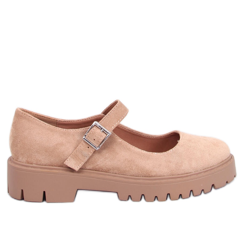 Holmess Khakifarbene Riemchen-Plateau-Ballerinas beige