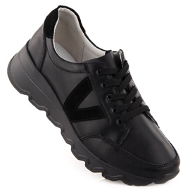 Damen-Sneakers aus schwarzem Leder mit Keilabsatz Vinceza 7918