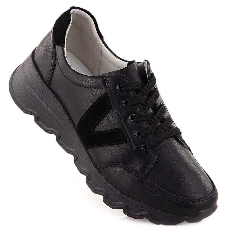 Damen-Sneakers aus schwarzem Leder mit Keilabsatz Vinceza 7918