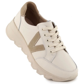 Beige Damen-Sneaker aus Leder mit Keilabsatz Vinceza 7918