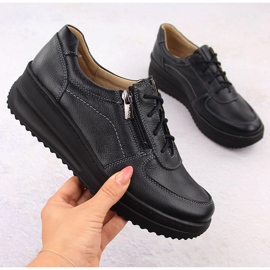 Bequeme Damenschuhe aus schwarzem Leder Helios 419