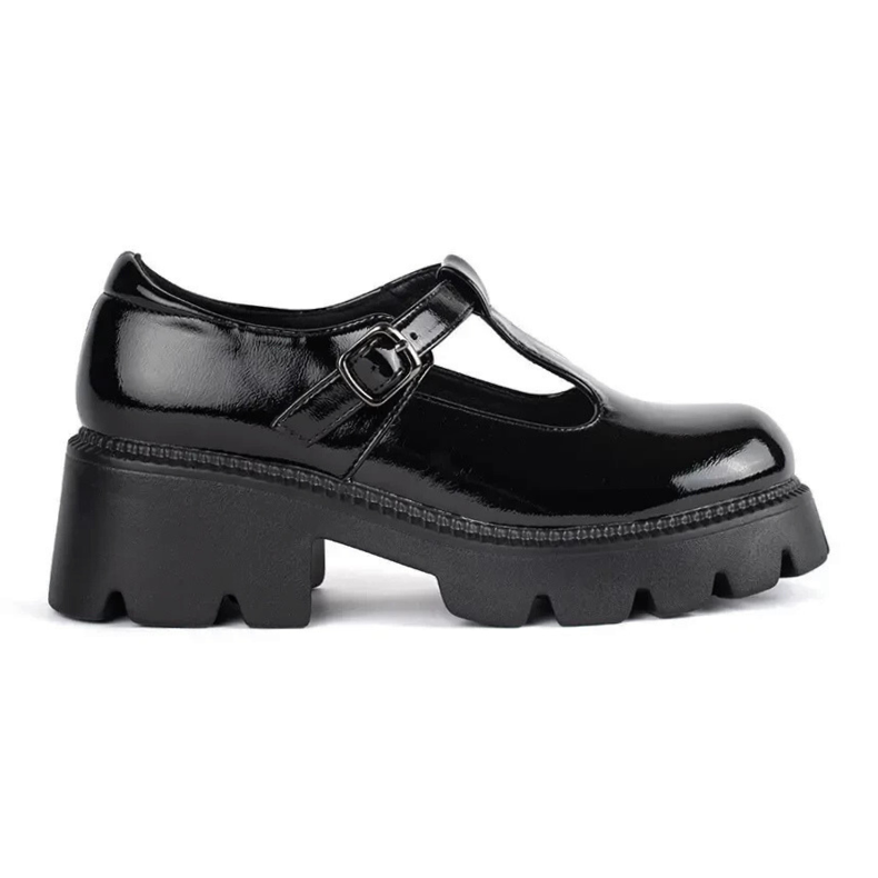 Schwarze Lackschuhe für Damen mit Plateau