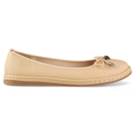 Beige Damen-Ballerinas mit Lederdecksohle, bequeme Damenschuhe