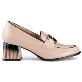 Beige elegante Damenschuhe mit rotem Absatz, Lacklederpumps