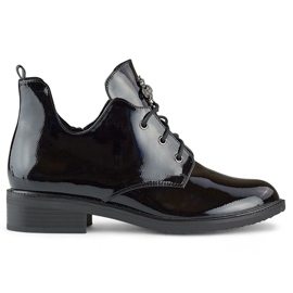 Schwarze Schnürstiefeletten aus Lackleder mit flacher Sohle