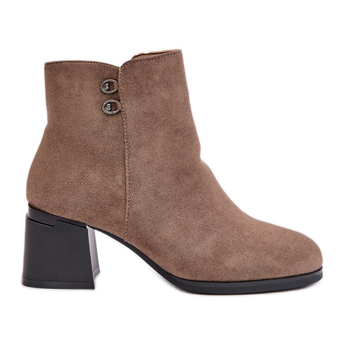 Damen-Stiefeletten mit hohem Absatz und Reißverschluss, Dunkelbeige von Tinamar