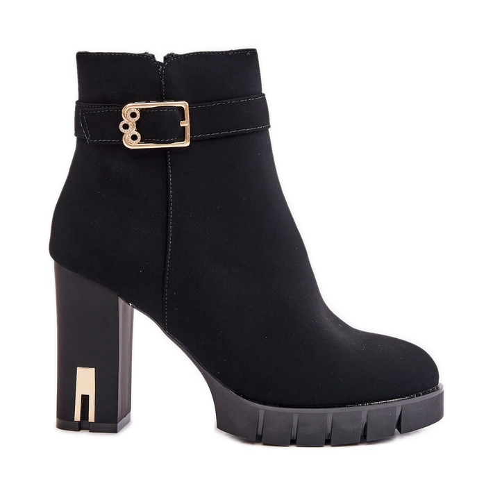 Isolierte Damenstiefeletten mit goldener Schnalle, schwarzer Taitra