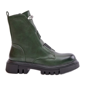 Isolierte Arbeiterstiefel für Damen mit Reißverschluss, Faux-Wildleder, grün Mailyra