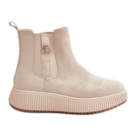 Damen-Slip-On-Stiefel auf der Plattform mit Nadel, Öko-Wildleder, hellbeige Ciatheia
