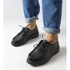 Damen-Workerschuhe aus schwarzem Leder mit dicker Sohle aus Naturleder