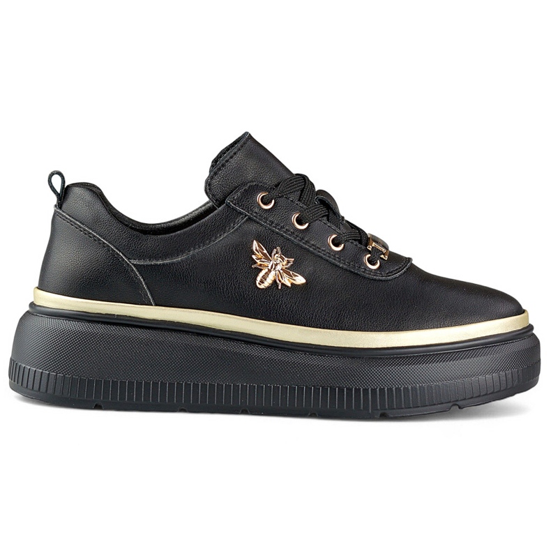 Schwarze Damen-Sneaker aus Leder mit goldenen Accessoires