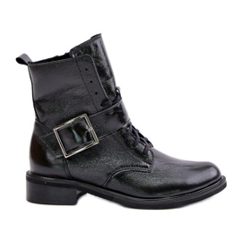 Zazoo 2949 Lederstiefeletten mit Schnalle, Schwarz