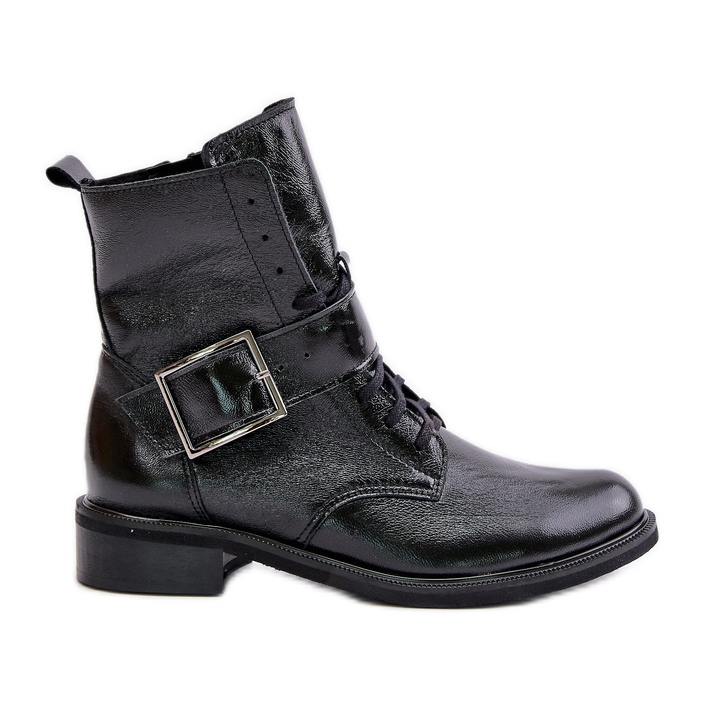 Zazoo 2949 Lederstiefeletten mit Schnalle, Schwarz