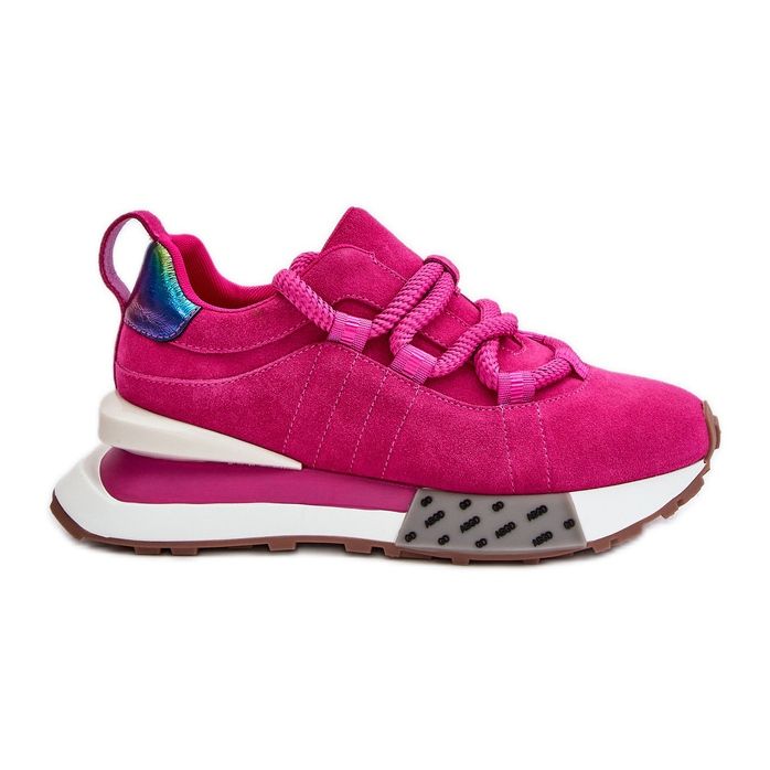 Damen-Sneakers aus Wildleder auf der Plattform mit dicker Schnürung Artiker 55C0086 Fuchsia rosa