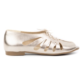 Exquisite Durchbrochene Damen-Ballerinas aus Leder 1444EX Gold golden