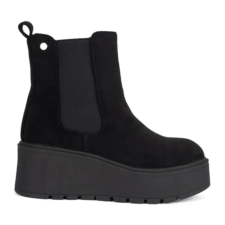 Schwarze Chelsea-Stiefel aus Wildleder mit Keilabsatz