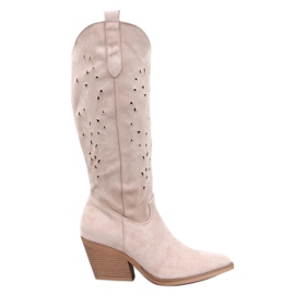 Corbins Beige durchbrochene Cowboystiefel