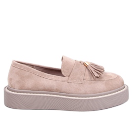 Trinity Beige Plateau-Loafer mit Fransen