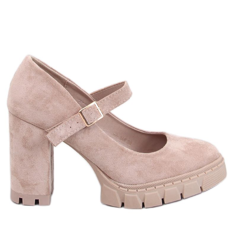 Plateaupumps mit Dresse Khaki-Riemen beige