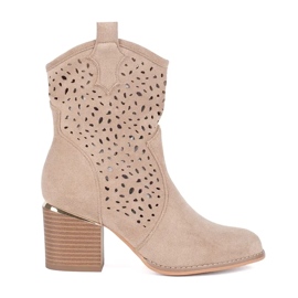 Seastar Beige durchbrochene Cowboystiefel mit hohem Absatz