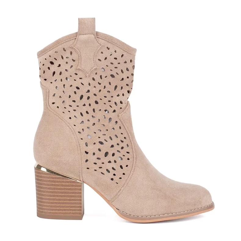Seastar Beige durchbrochene Cowboystiefel mit hohem Absatz