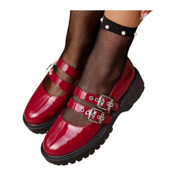 Damenschuhe mit Riemchen, Burgunderlack, Terione rot