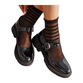 Damen-Lacklederschuhe mit Schnalle, schwarzes Plikuria