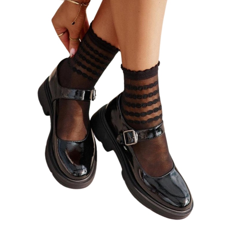 Damen-Lacklederschuhe mit Gürtel, Schwarz Vinceza 62179