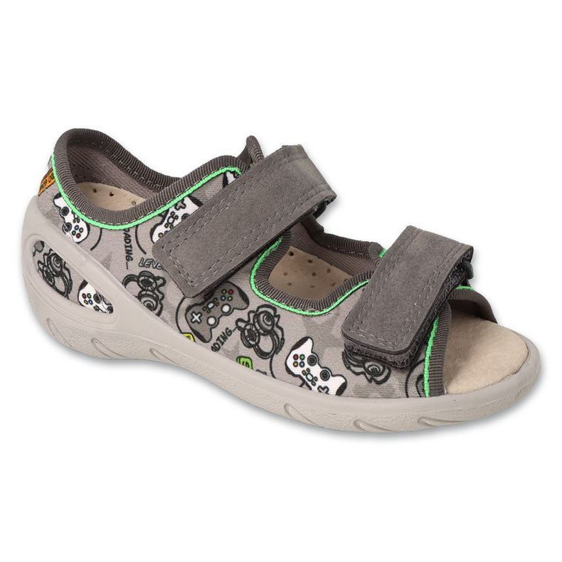 Befado Kinderhausschuhe mit Klettverschluss, Ledereinsatz 063X021, grau