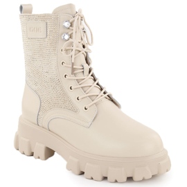Damen-Lederstiefeletten mit Strasssteinen, beige Goe OO2N4108