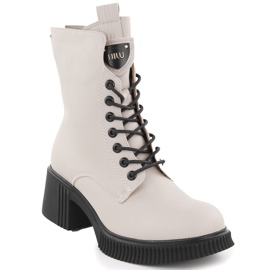 Beige Damen-Lederstiefeletten Vinceza 66671