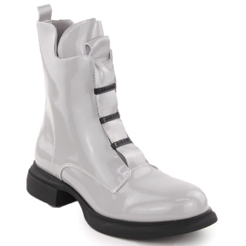Damen-Stiefeletten aus Lackleder, grau Vinceza 66678