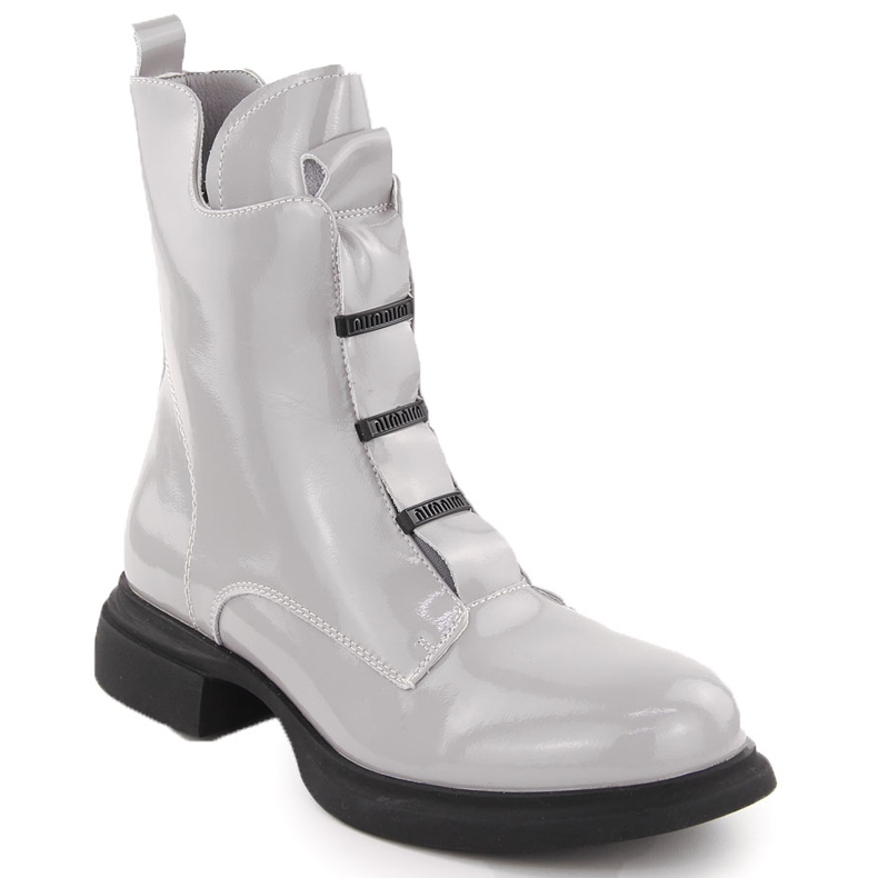 Damen-Stiefeletten aus Lackleder, grau Vinceza 66678