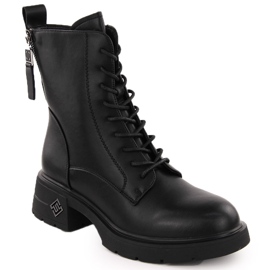 Damen-Arbeiterstiefel aus Leder, schwarz, Vinceza 66683