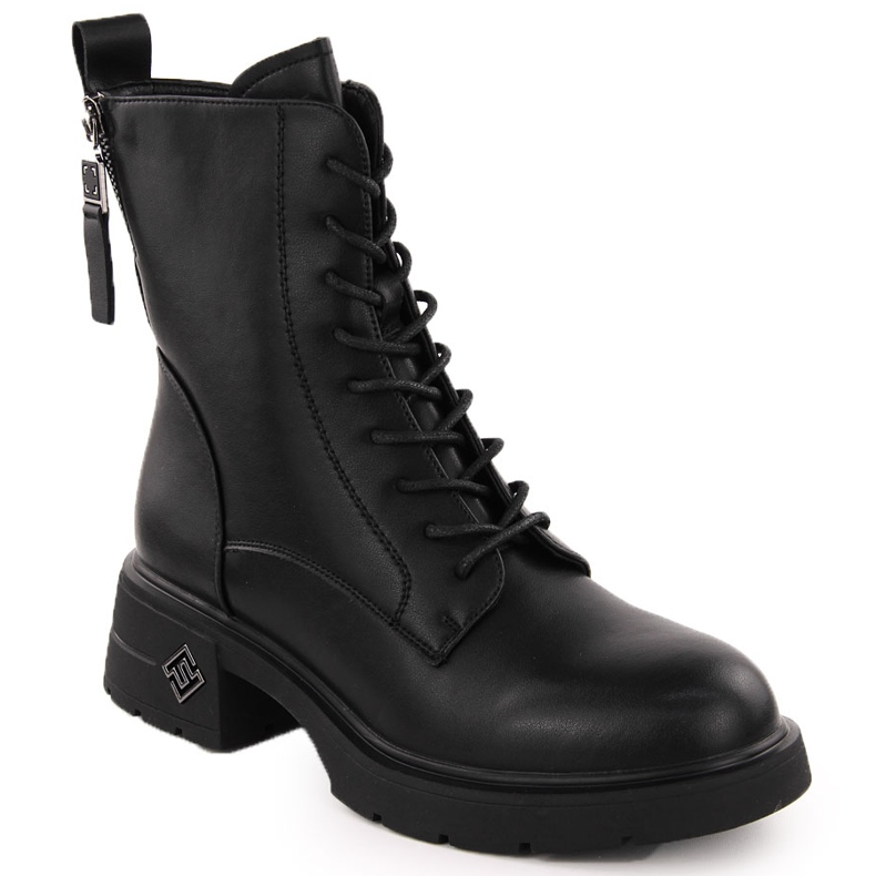 Damen-Arbeiterstiefel aus Leder, schwarz, Vinceza 66683
