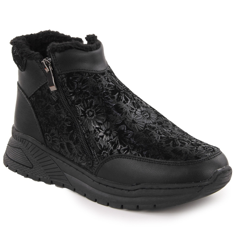 Schwarze Damen-Lederstiefeletten mit Blumen T.Sokolski Z24-329