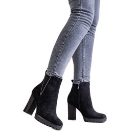 Schwarze Hayet-Stiefeletten mit hohem Absatz und Zirkonia