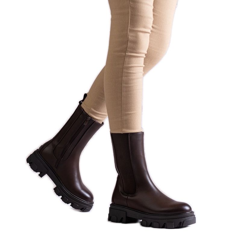 Braune hohe Stiefeletten aus Manera-Faux-Wildleder