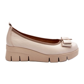 Lewski Shoes Lederballerinas auf Plateau mit Verzierung, Creme Lewski 3384 beige