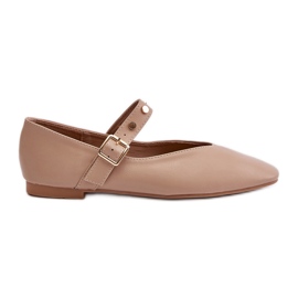 Ballerinas aus Öko-Leder mit Gürtel Beige Alcionora