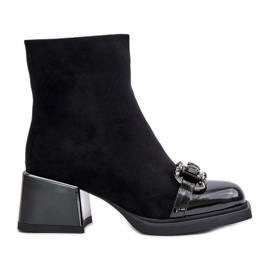 S.Barski Elegante Damenstiefel mit hohem Absatz und Verzierung, Schwarz MR880-127