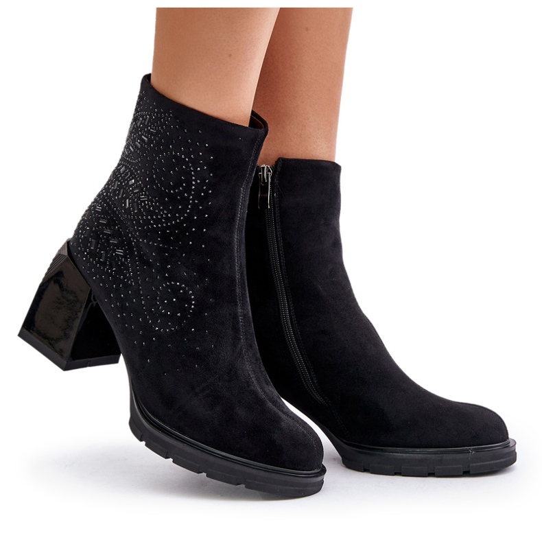 S.Barski Isolierte Damenstiefel mit hohem Absatz und Dekoration D&amp;A MR880-130 Schwarz