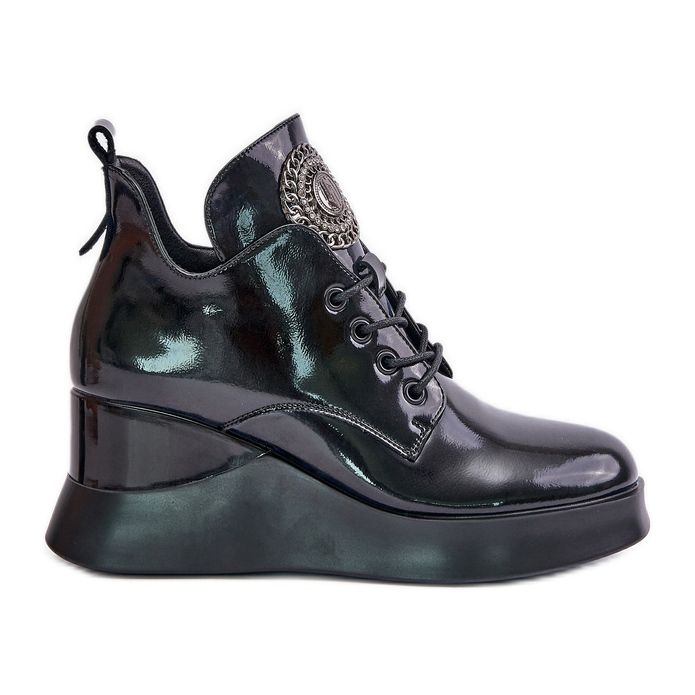 Damen-Lackstiefel mit Keilabsatz, isoliert, Vinceza 66706, Schwarz